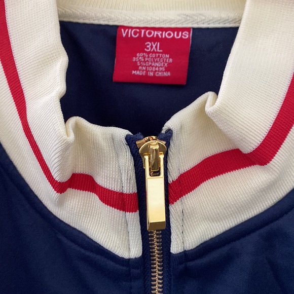 Victorious Retro Style Tracksuit Jacket Navy Blue w/White and Red Trim Size 3XL - Picture 5 of 13